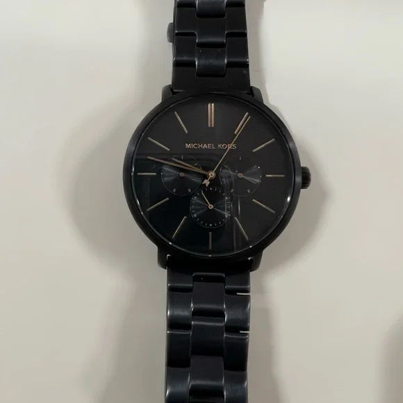 Michael Kors Unisex black on black stainless steel bracelet watch 42mm Michael Kors Unisex Slim Runway Black-Tone Stainless Steel  main image 3